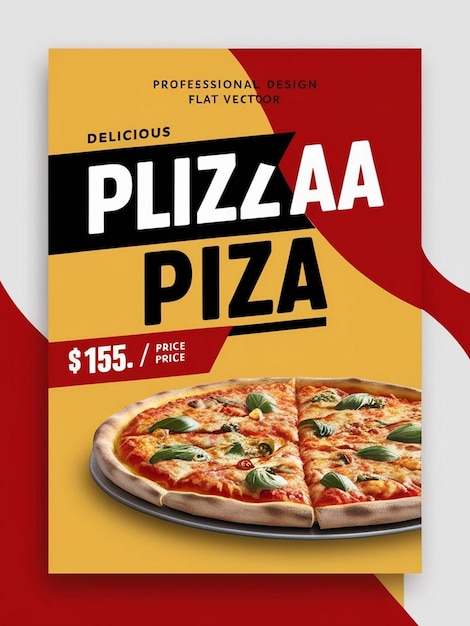 Photo a pizza advertisement for pizza with a red ribbon