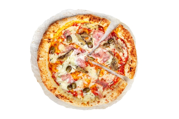 pizza artichoke ham olives fresh hot fast food eating cooking appetizer meal food snack