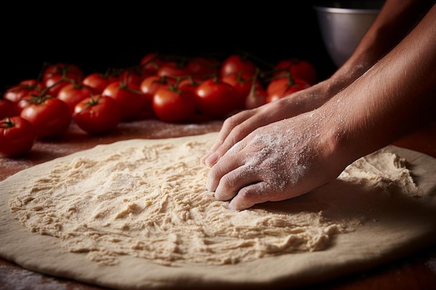 A pizza being flipped halfway through the baking process