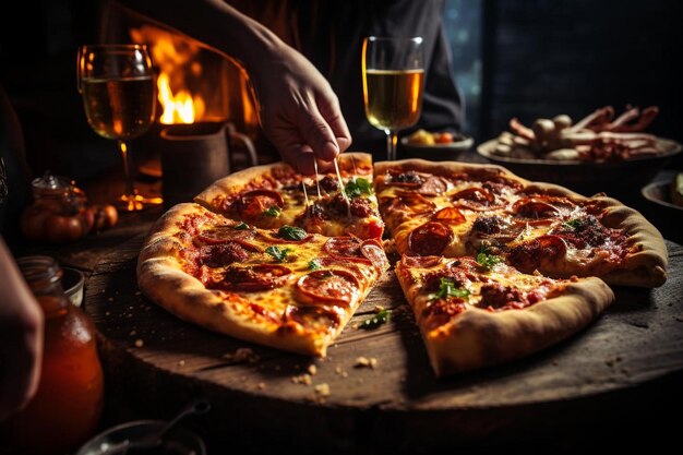 Pizza being shared at a party Best pizza picture photography