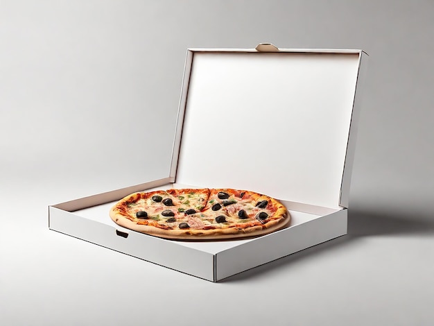 Photo pizza box blank mockup with isolated white background