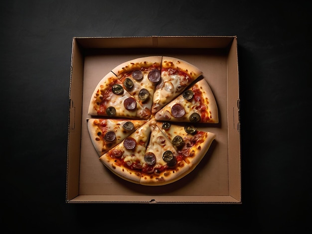 Photo pizza box isolated on a black background