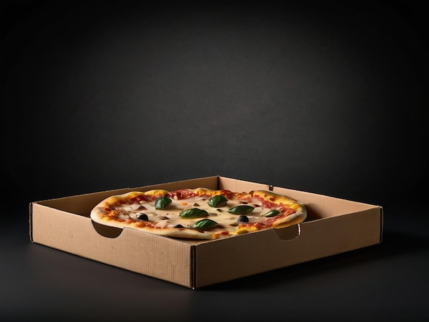 Photo pizza box isolated on a black background