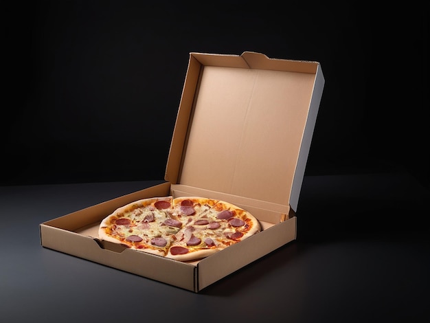 pizza box isolated on a black background