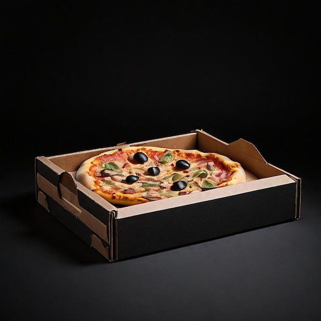 Photo pizza box isolated on a black background