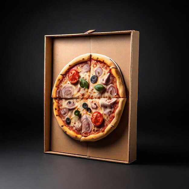 Photo pizza box isolated on a black background