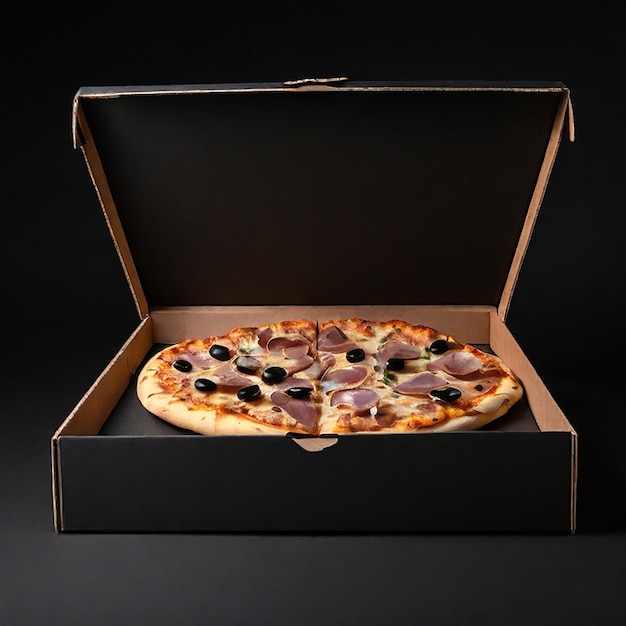 Photo pizza box isolated on a black background