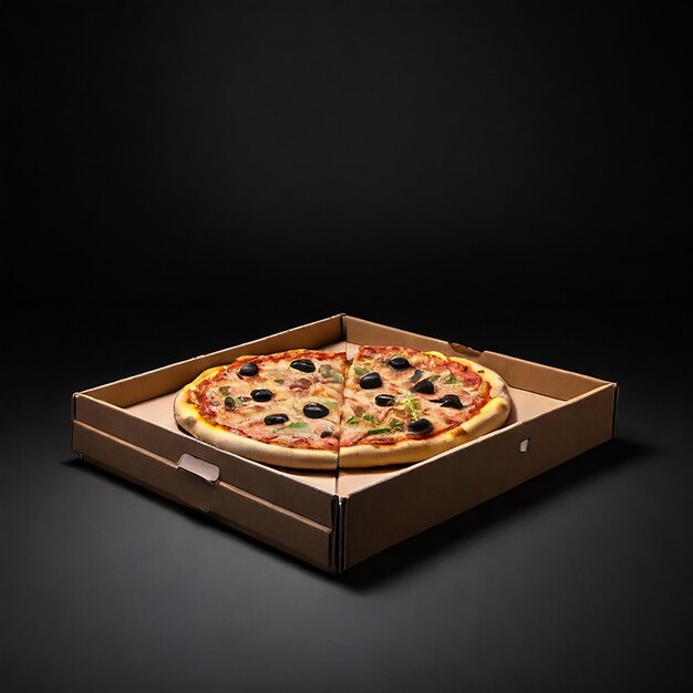 Photo pizza box isolated on a black background