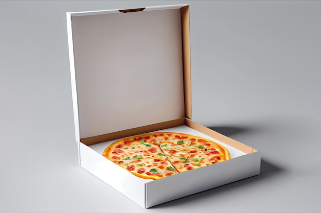 Pizza in a cardboard box on a light background space for your text ai generated