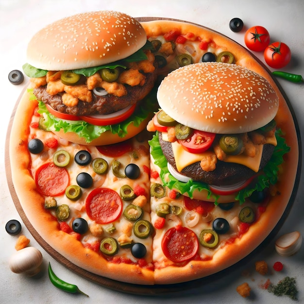 Pizza and chicken burger generative with Ai