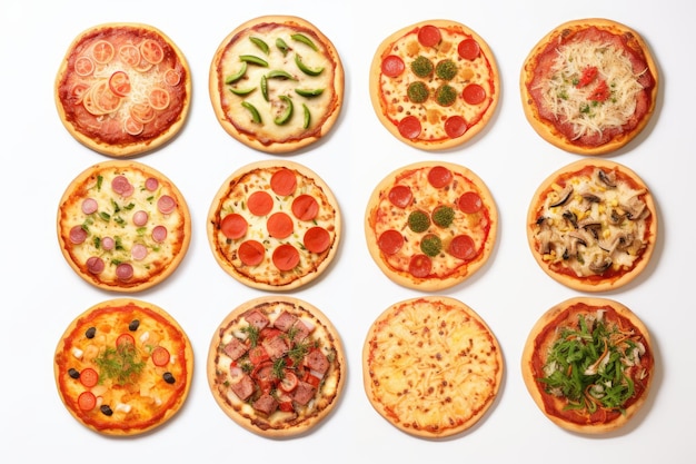 Pizza collection on white background