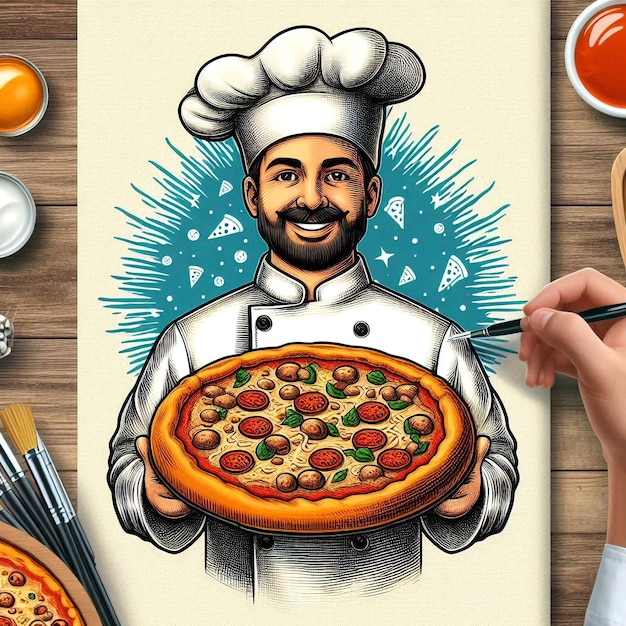 pizza colorful pencils sketch