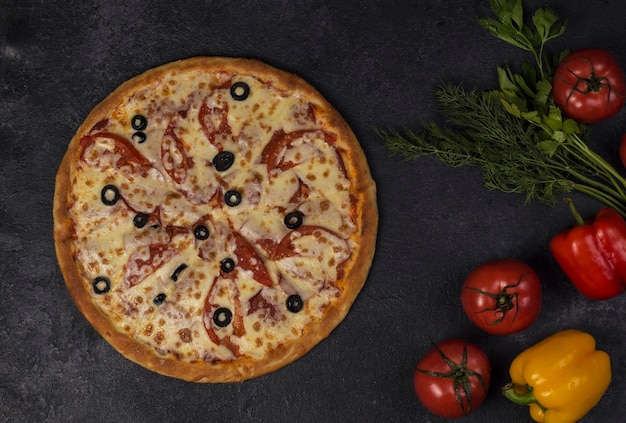 pizza on dark background