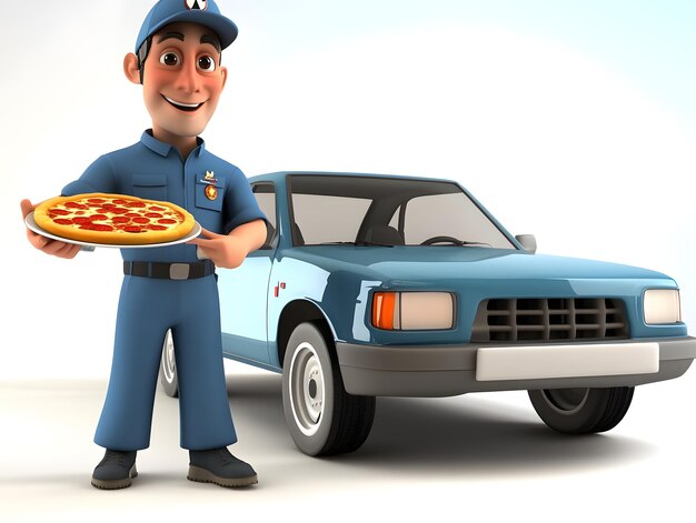 Pizza Delivery Man with a Car