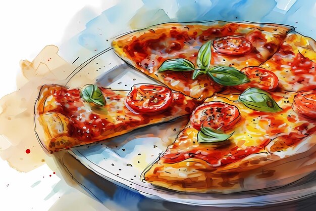 pizza drawing Italian cuisine drawing for pizzeria illustration for cafe restaurant menu item