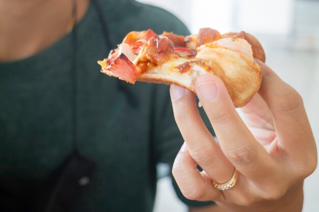 Pizza fast food in the office, stock photo