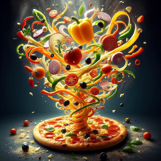 Pizza food elements twisting tornado