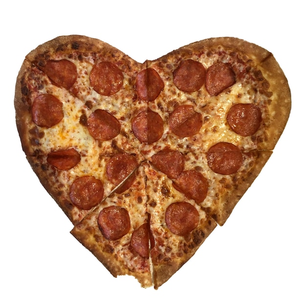 Pizza heart for Valentines Day romantic concept Isolate on white background