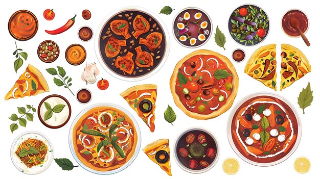 Photo pizza icons set with different types of pizzas