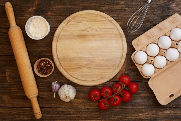 Pizza ingredients flat lay