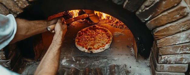 Photo a pizza is cooking in an oven with a fire coming out of it