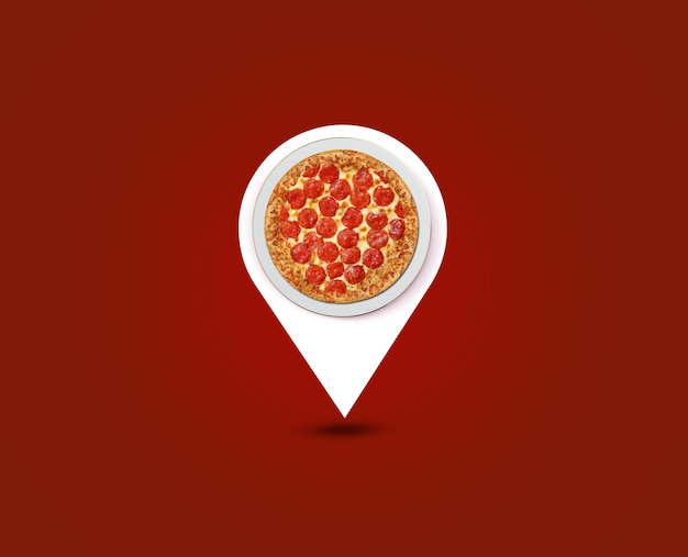 Pizza location symbol of a pin A pizza shape on location pin concept for customer visit