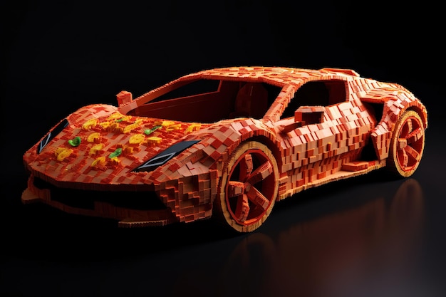 Pizza made Luxury futuristic convertible sport car illustration generative ai