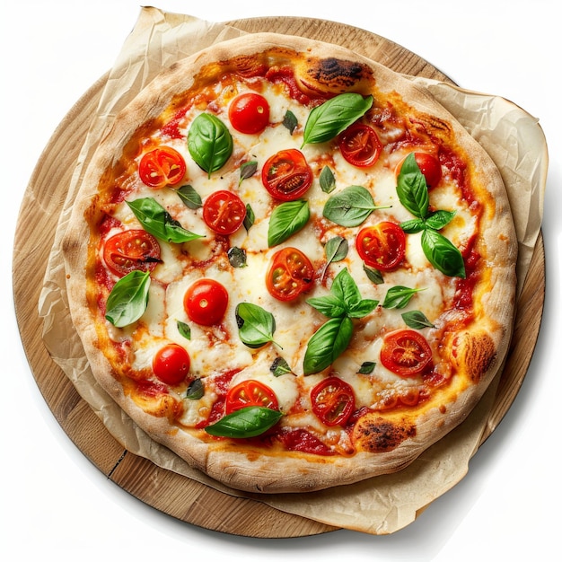 Pizza Margarita Margherita with Cherry Tomatoes Tomato Sauce Green Basil and Mozzarella