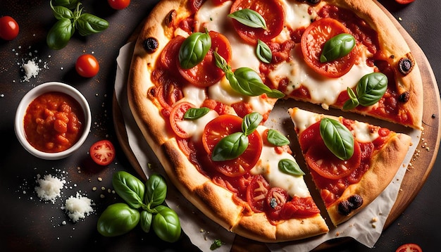 Pizza Margherita with Vibrant Red Tomato Sauce