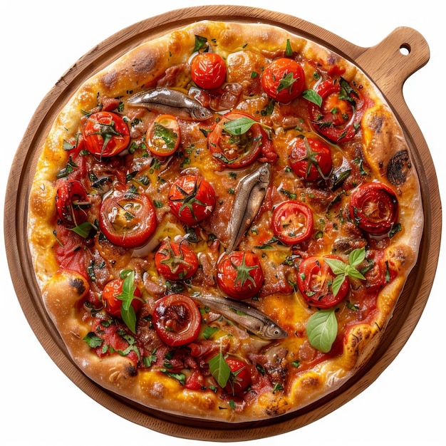 Pizza Marinara with Anchovy Traditional Italian Anchovy Flatbread with Cherry Tomatoes