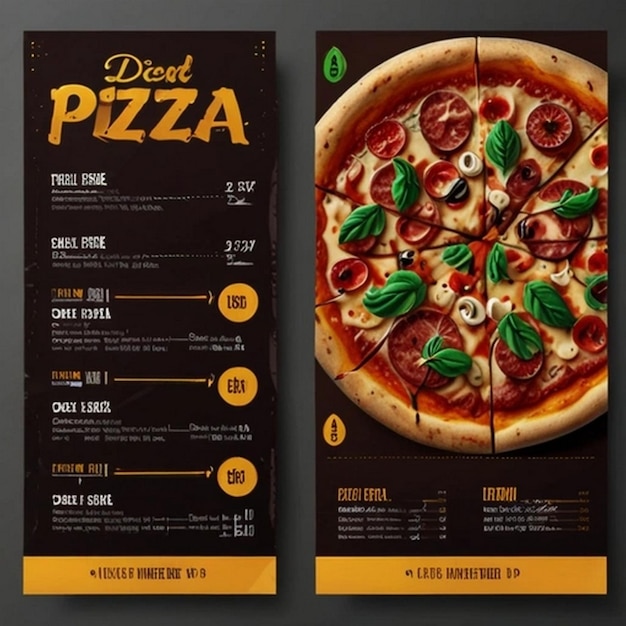 Photo a pizza menu for the pizza restaurant is shown