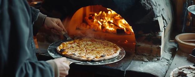 Photo pizza oven with a pizza oven in the background