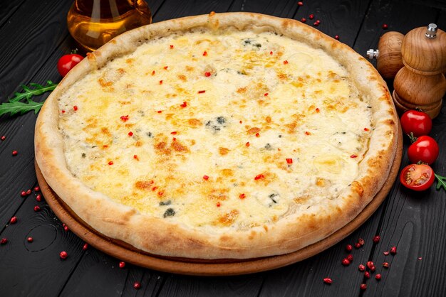 Pizza Quattro Formaggi Four Cheese Pizza on Wooden Surface