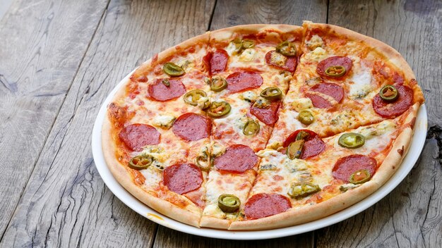 Pizza on a restaurant table