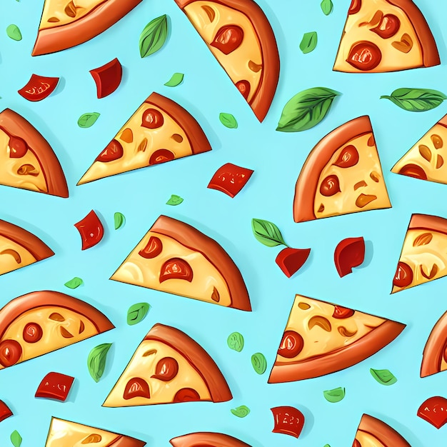 Pizza Seamless Repeat Pattern for kids designs cacti plants fabric print surface design packing cute Generative AI