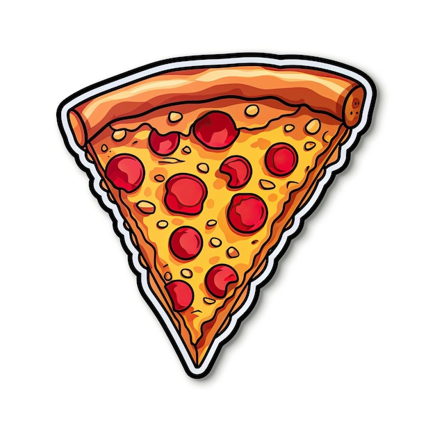 Pizza slice sticker Vector illustration Isolated on white background