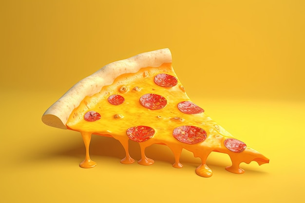 Pizza slice on yellow background pepperoni pizza AI