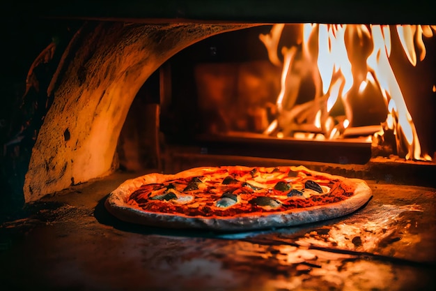 Pizza in a traditional pizza oven Cooking Pizza Generative AIxA