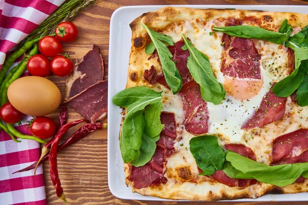 Pizza with Bacon and Vegetables