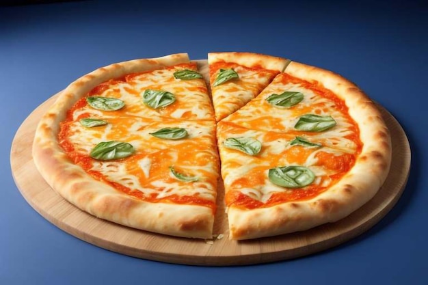 a pizza with cheese and basil on it