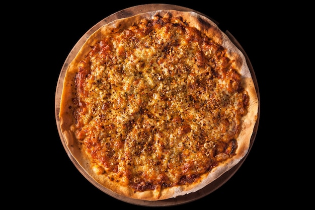 Pizza with cheese, garlic, and chili