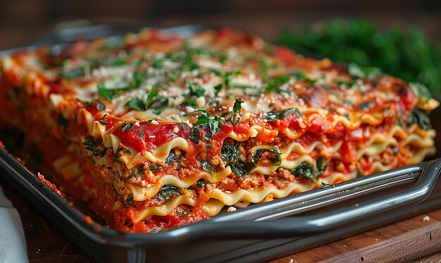 a pizza with cheese and spinach on it sits on a table