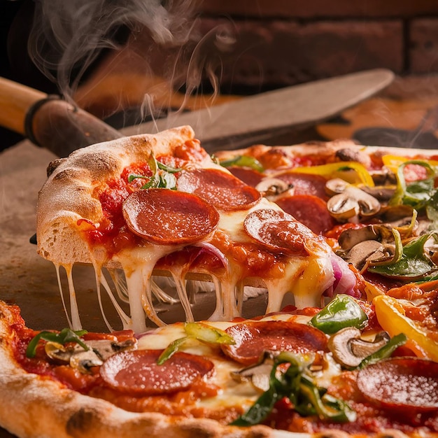 a pizza with cheese and tomatoes on it is on a table