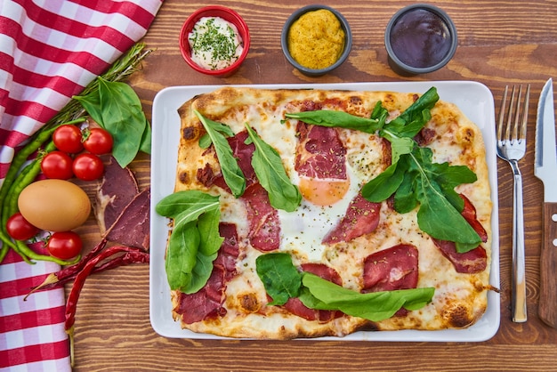 Pizza with Colorful Vegetables and Sauce