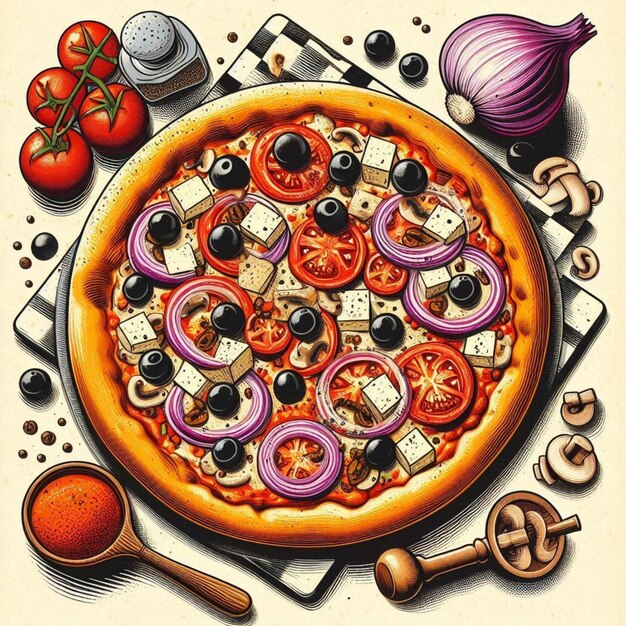 Photo a pizza with different types of vegetables on it