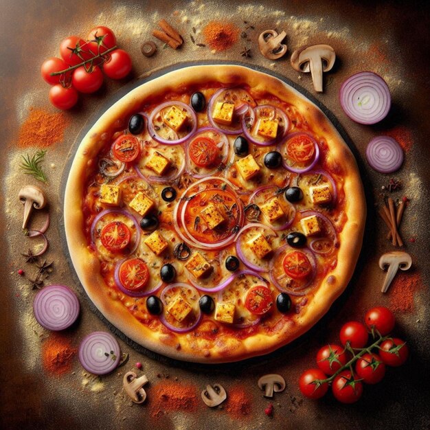 A pizza with different types of vegetables on it