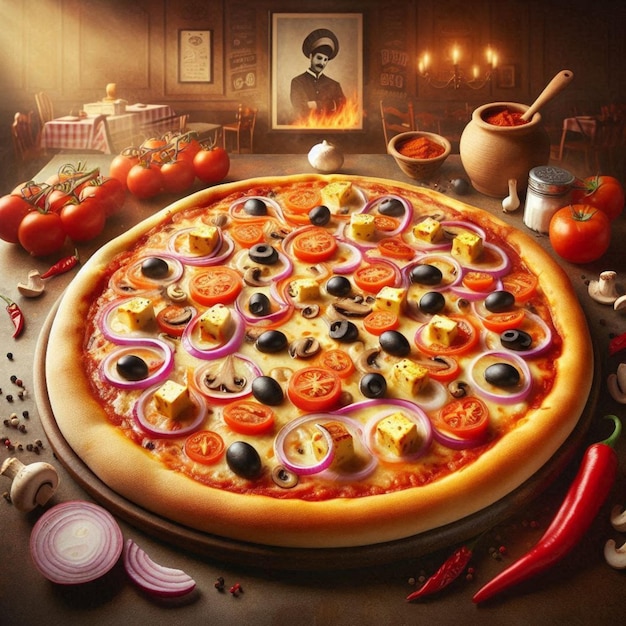 Photo a pizza with different types of vegetables on it