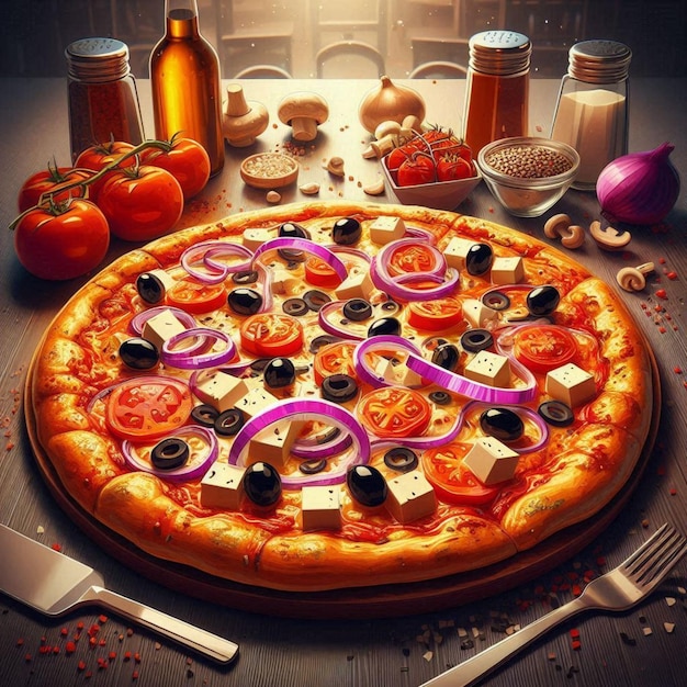 A pizza with different types of vegetables on it