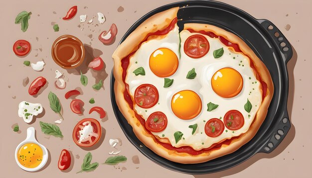 Photo a pizza with eggs and tomatoes on it