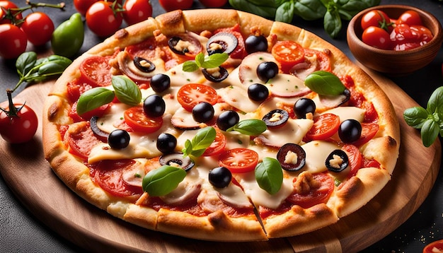 Pizza with a large number of toppings